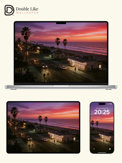 Coastal 7-Eleven Twilight Beach Sunset Aesthetic Wallpaper Pack [#JJ230808]