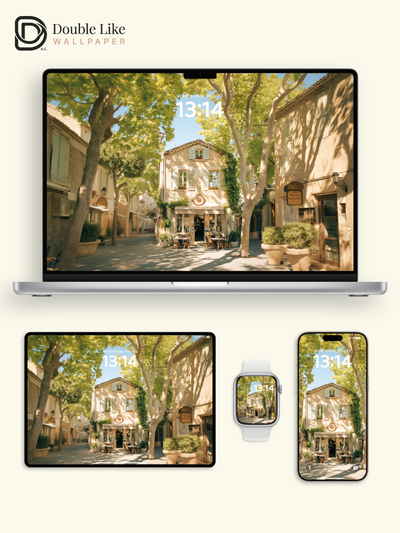 European Sunlit Village Street Cozy Cafe Photography Wallpaper Pack [#JJ1208]