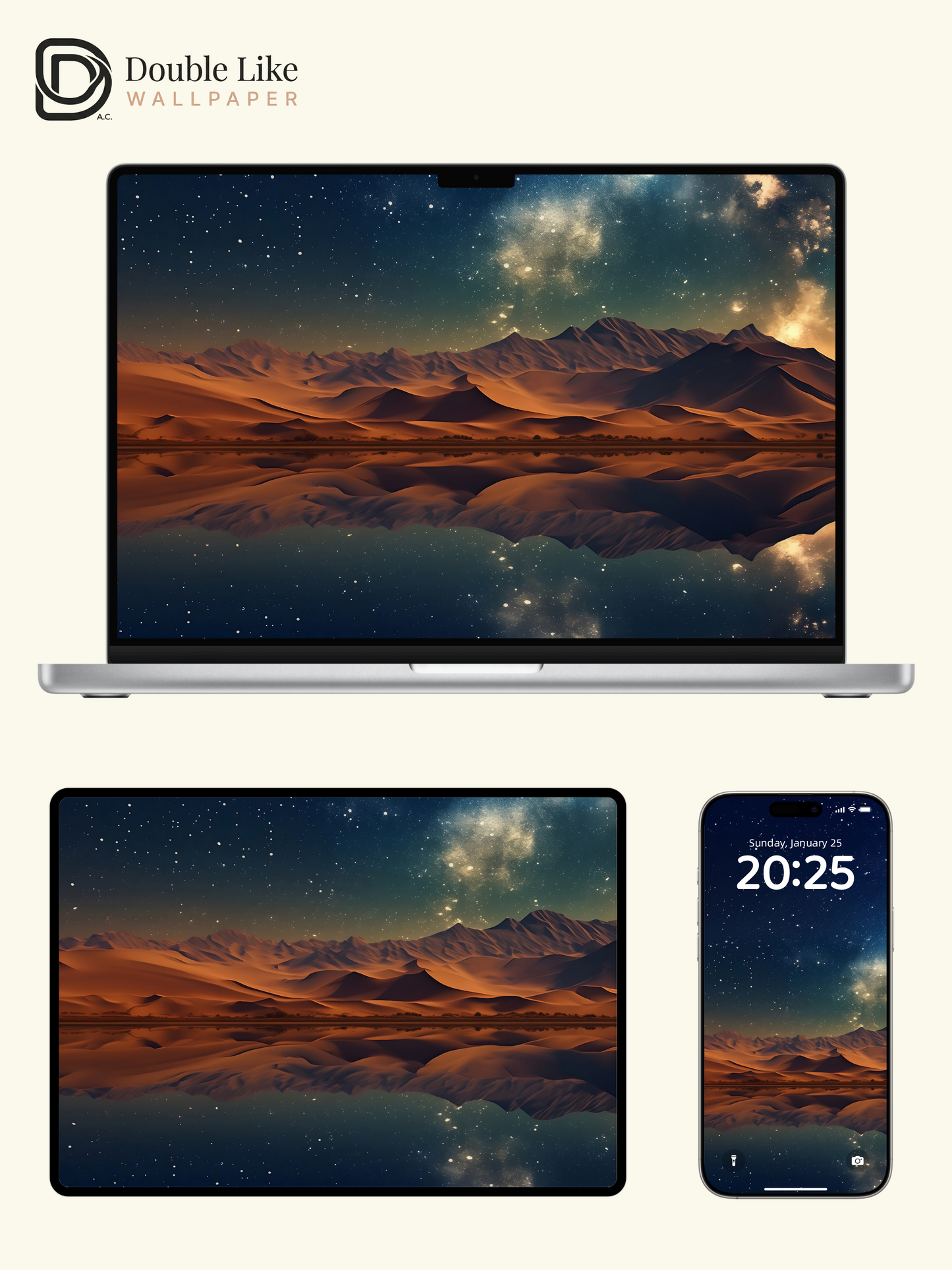 Dreamy Starry Desert Reflection Digital Art Lock Screen Wallpaper Pack [#ZJYX0140]