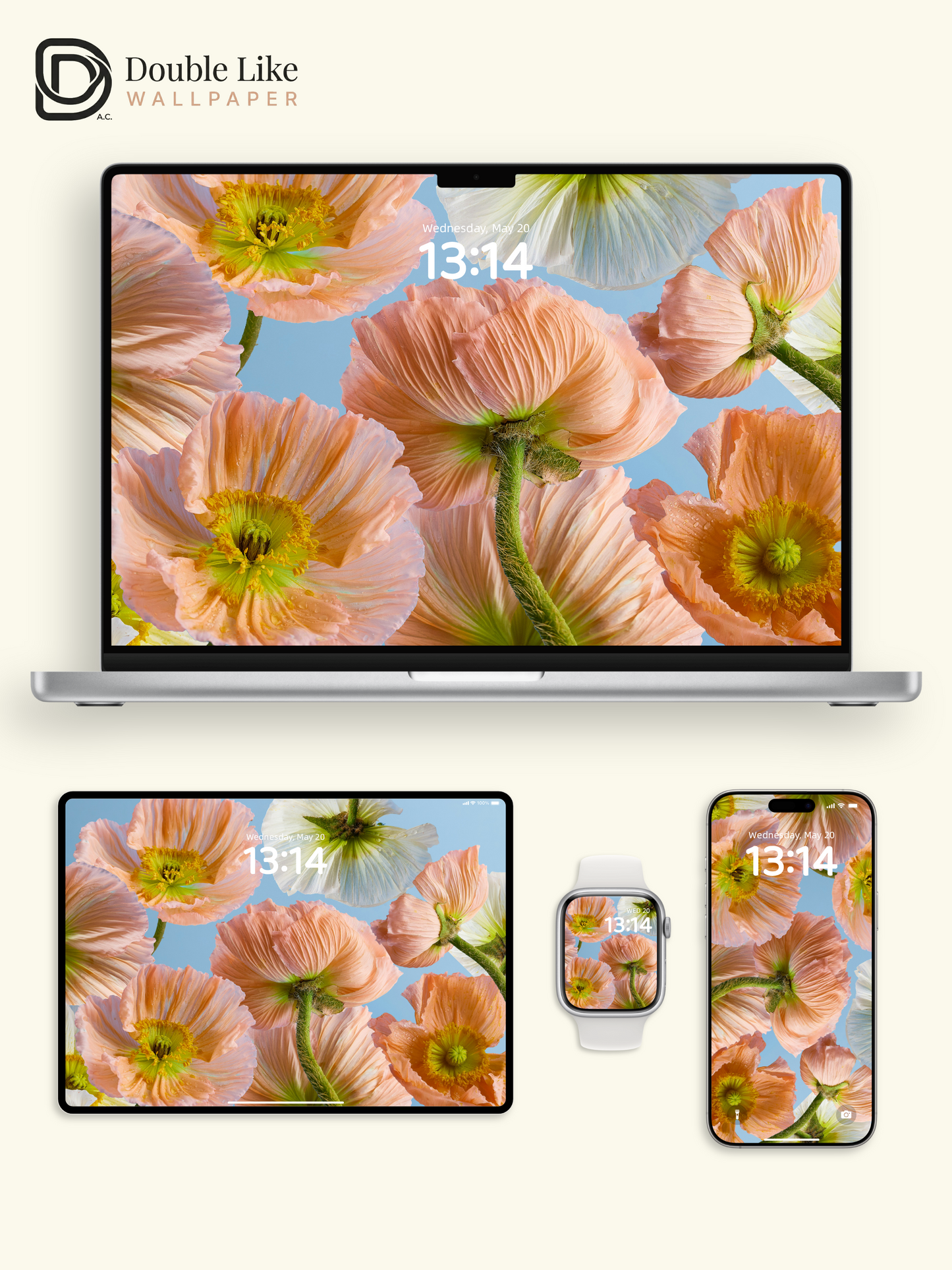 Aesthetic Pastel Peach Poppy Flowers Cinematic Sky Blue Wallpaper Pack [#ZMY494]
