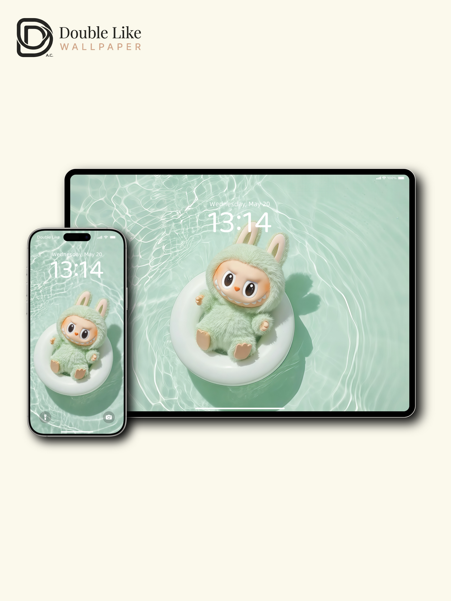 Mint Pool Bunny Summer Floating Healing Wallpaper Set [#JJ46]