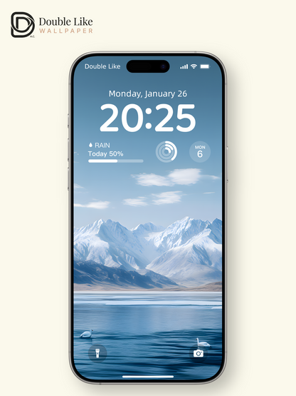 Snow Mountain Lake Swan Calming Nature Full Wallpaper Set [#ZMY018]