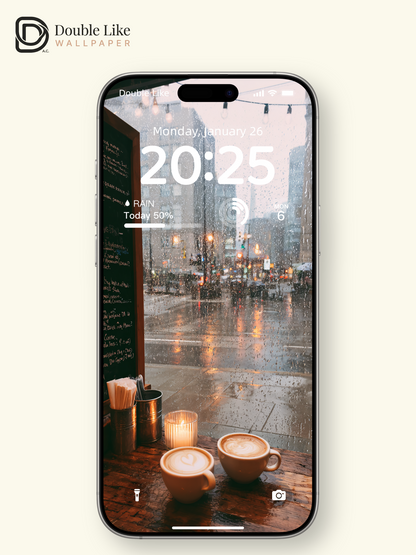 Rainy Day Cafe Window Cozy Coffee Aesthetic Wallpaper Pack [#JJ1283]