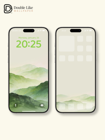 Chinese Style Textured Green Layered Mountain Minimal Calming Aesthetic Landscape Wallpaper Pack [#LFHL30411]
