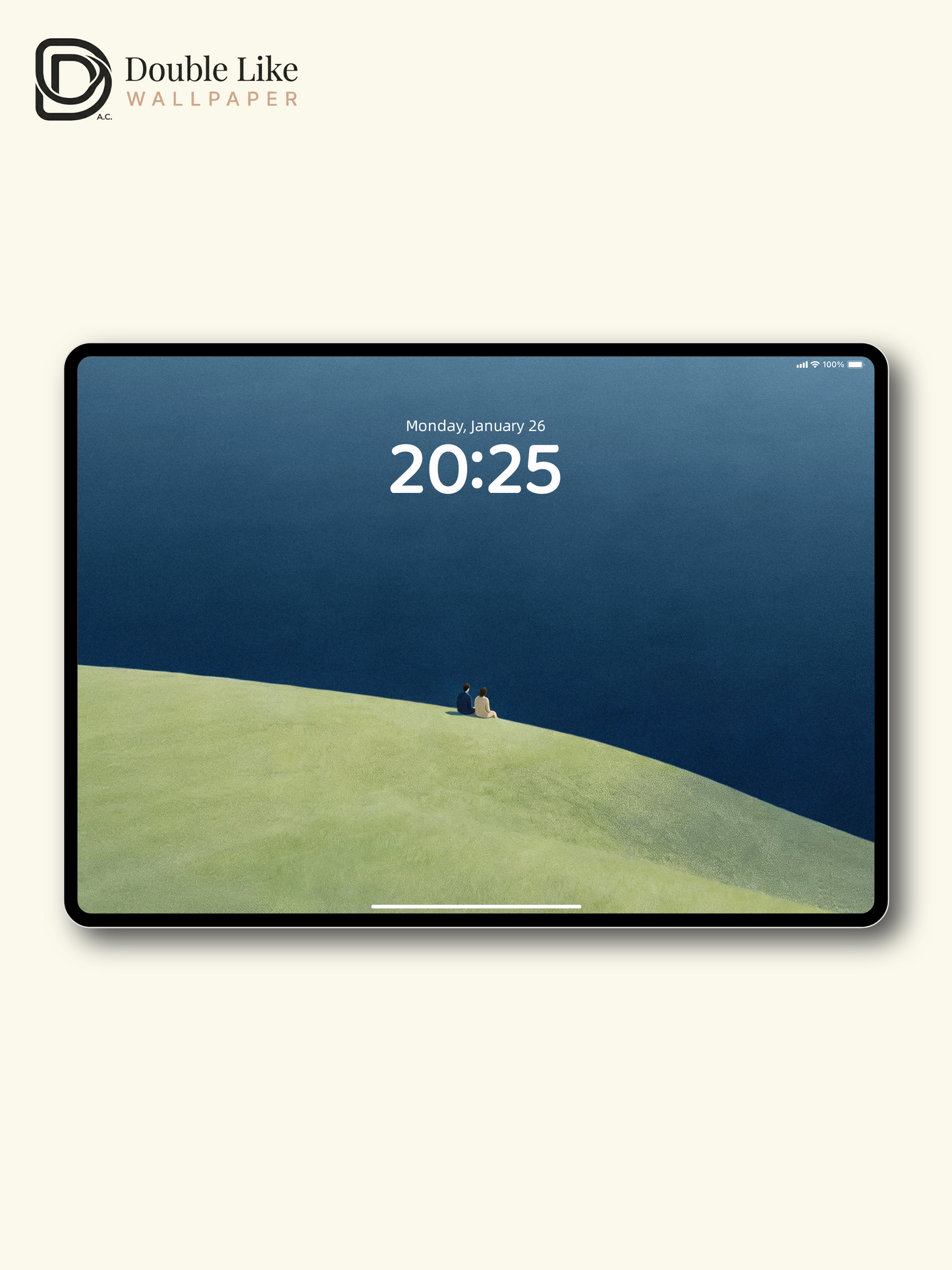 Romantic Illustration Wallpaper Pack Of Couple Sitting On Lakeside Grass Hill [#LFHL30509]