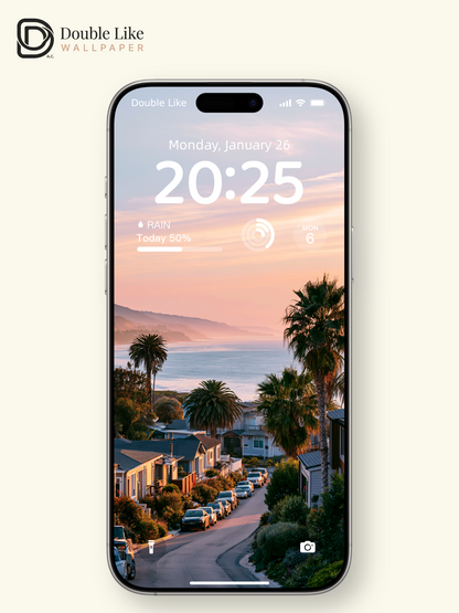 Coastal Town Sunset Golden Hour Palm Tree Aesthetic Landscape Wallpaper Pack [#JJ1357]