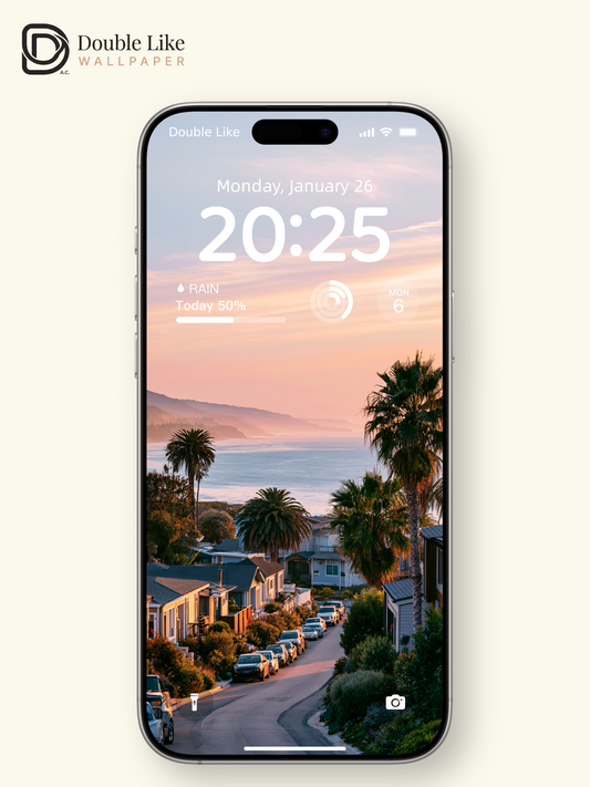 Coastal Town Sunset Golden Hour Palm Tree Aesthetic Landscape Wallpaper Pack [#JJ1357]