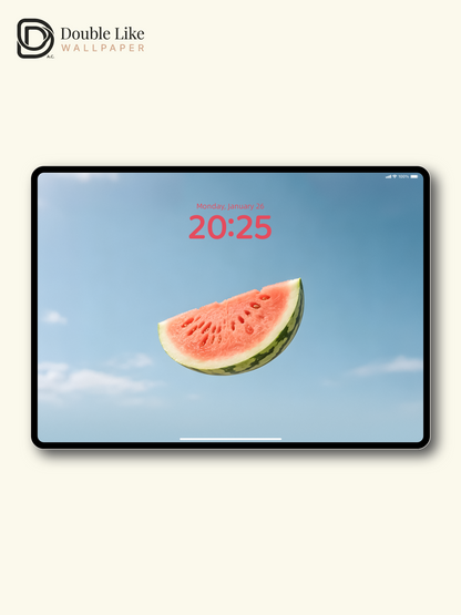 Floating Fresh Watermelon Slice Blue Sky Minimalist Aesthetic Wallpaper Pack [#ZMY512]