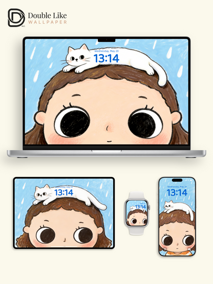 Rainy Day Little World My Cat Stays With Me Wallpaper Pack [#JJ398]