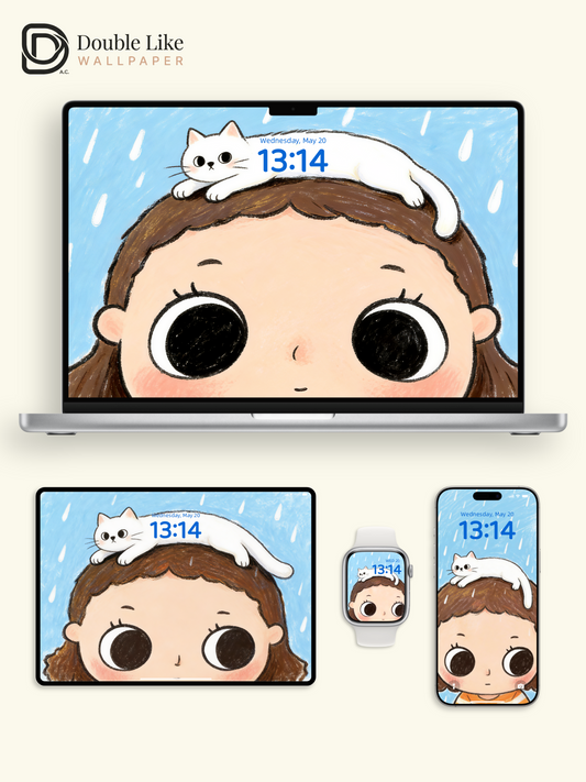Rainy Day Little World My Cat Stays With Me Wallpaper Pack [#JJ398]