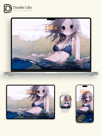 Cute Anime Beach Girl Summer Ocean Breeze Aesthetic Wallpaper Pack [#HW1469]