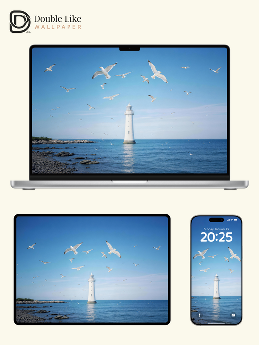 Blue Sea Lighthouse Seagull Healing Ocean Wallpaper Pack [#LFHL30322]