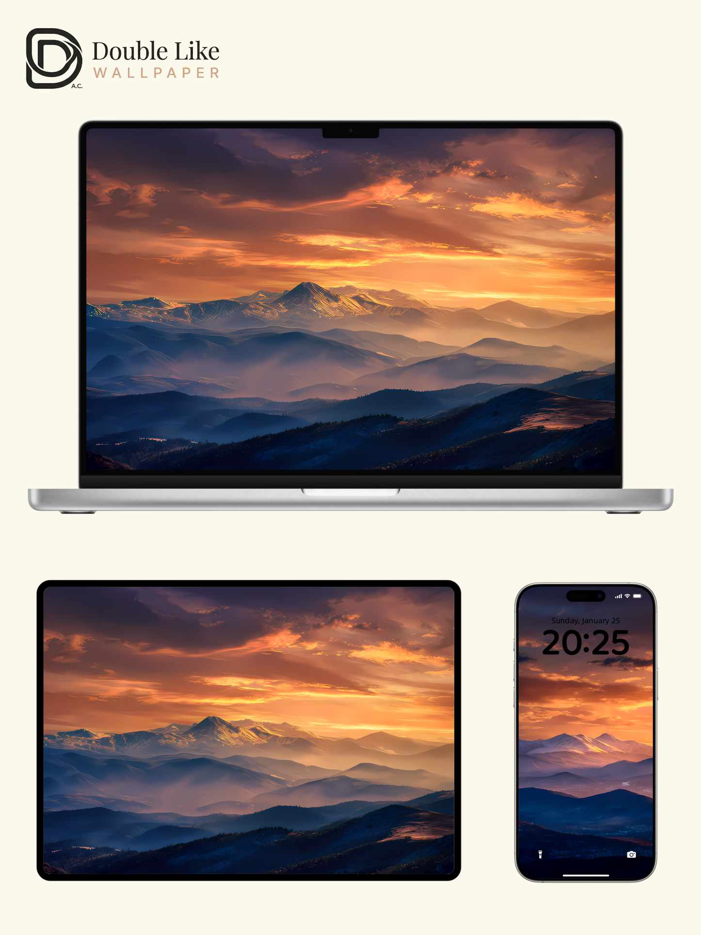 Sunset Mountain Layers Golden Cloudscape Illustration Wallpaper Pack [#LFHL1002]