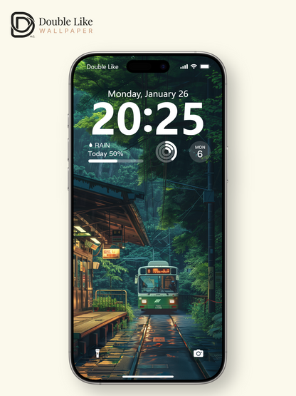 Rainy Forest Station Retro Bus Anime Cozy Aesthetic Wallpaper Pack [#WGF097]