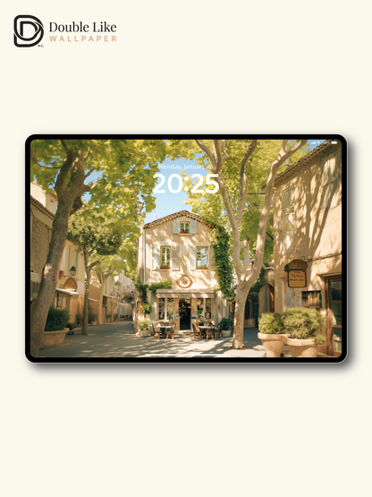 European Sunlit Village Street Cozy Cafe Photography Wallpaper Pack [#JJ1208]