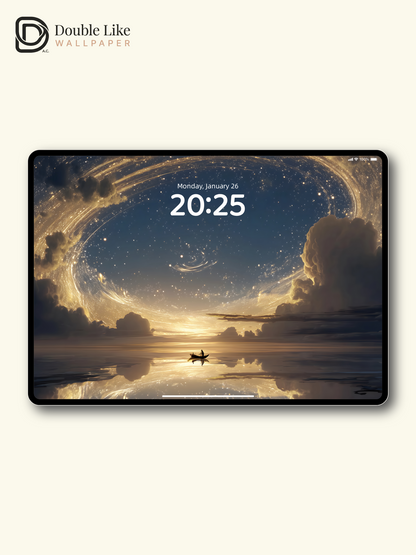 Golden Starry Sky Star Trails Ocean Digital Art Wallpaper Pack [#ZJYX0731]