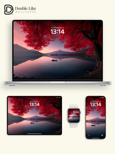 Mount Fuji Autumn Maple Leaf Lake Sunset Dreamy Landscape Aesthetic Wallpaper Pack [#JJ1217]