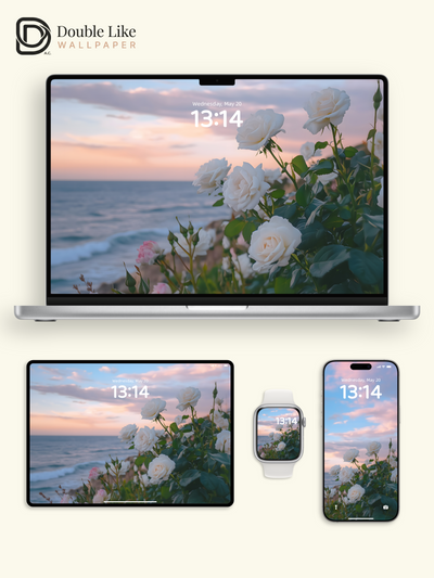 Romantic White Roses Pastel Sunset Ocean Lock Screen Wallpaper Pack [#ZJYX0430]