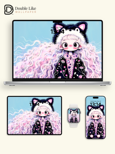 Kawaii Anime Girl Black Cat Beanie Pastel Wallpaper Pack [#HW1481]