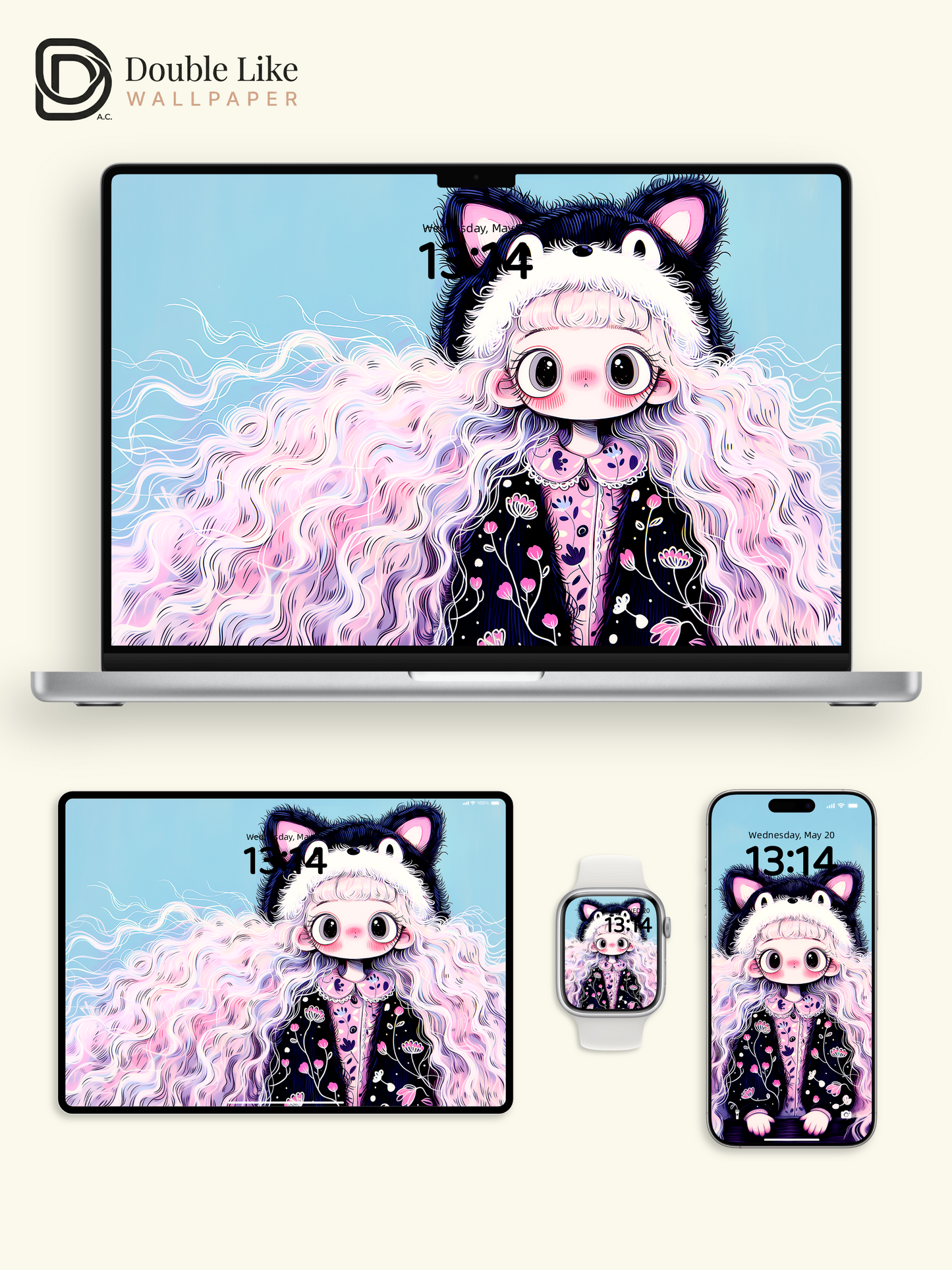 Kawaii Anime Girl Black Cat Beanie Pastel Wallpaper Pack [#HW1481]