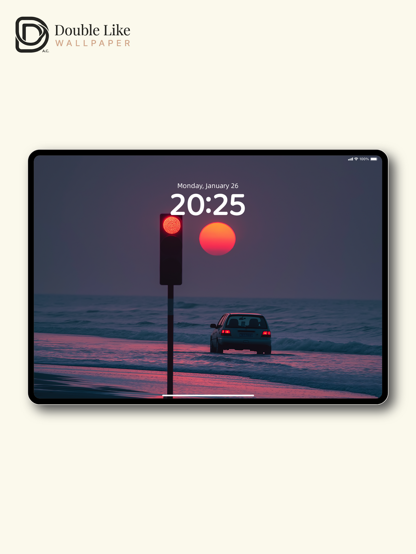 Lonely Red Traffic Light Sunset Beach Digital Art Wallpaper Pack [#ZJY218]