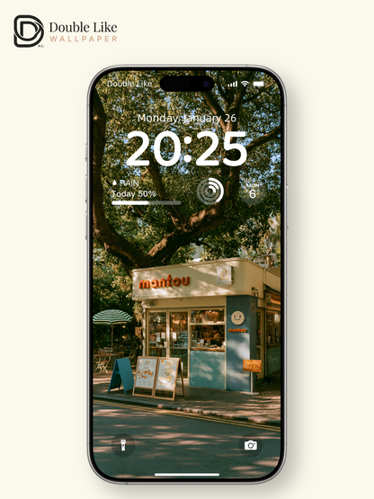 Sunlit Street Kiosk & Tree Shadow Cafe Aesthetic Wallpaper Pack [#JJ1460]