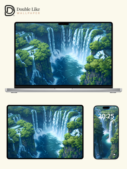 Aesthetic Secret Forest Waterfalls Nature Landscape Digital Art Wallpaper Pack [#LFHL1029]