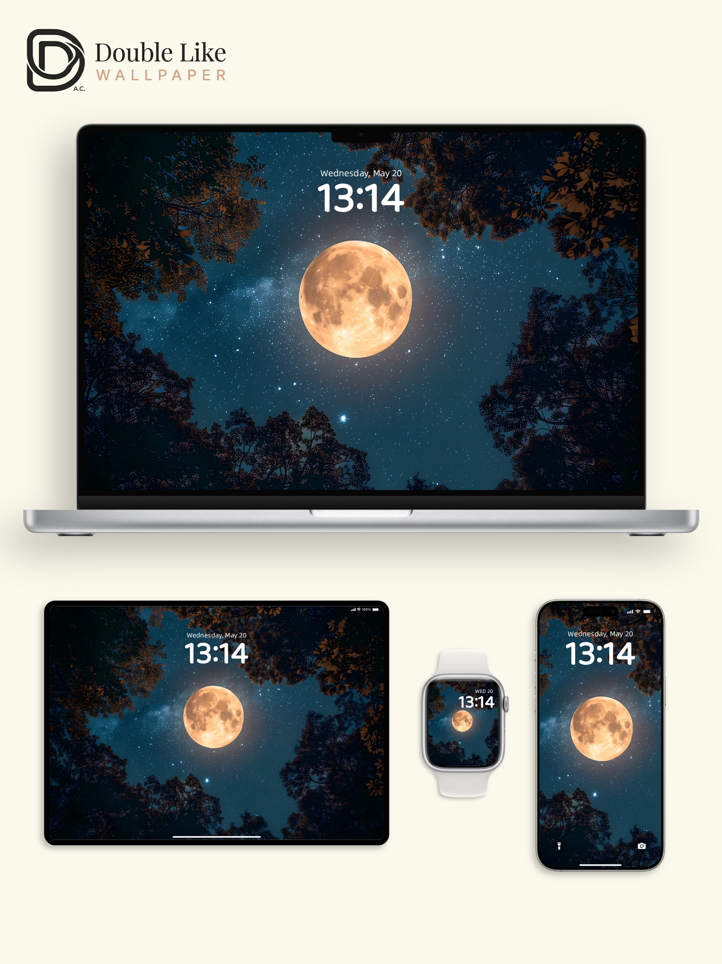 Moonlit Forest Starry Sky Dreamy Nature Wallpaper [#ZJYX0274]