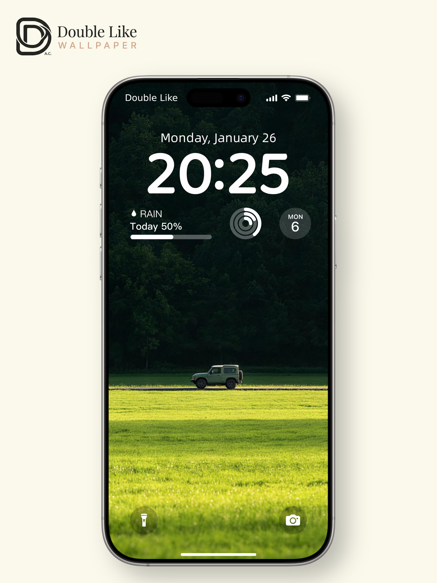 Minimalist Cinematic Green Forest and Grassland Off-Road Vehicle Aesthetic Wallpaper [#LFHL30521]