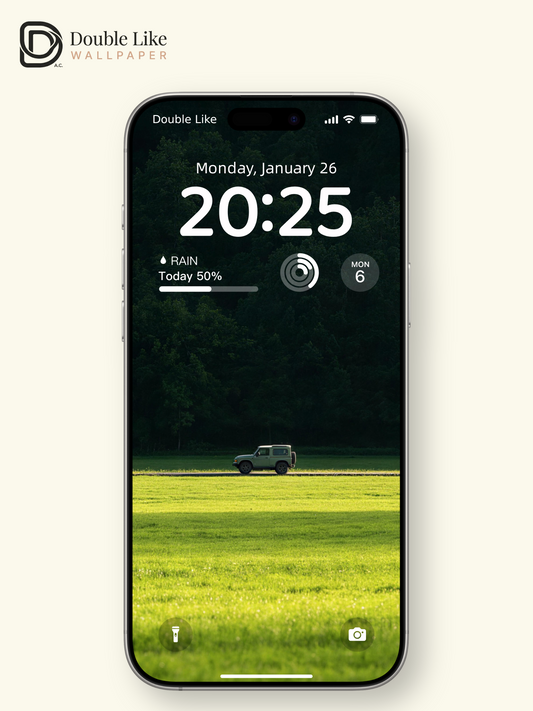 Minimalist Cinematic Green Forest and Grassland Off-Road Vehicle Aesthetic Wallpaper [#LFHL30521]