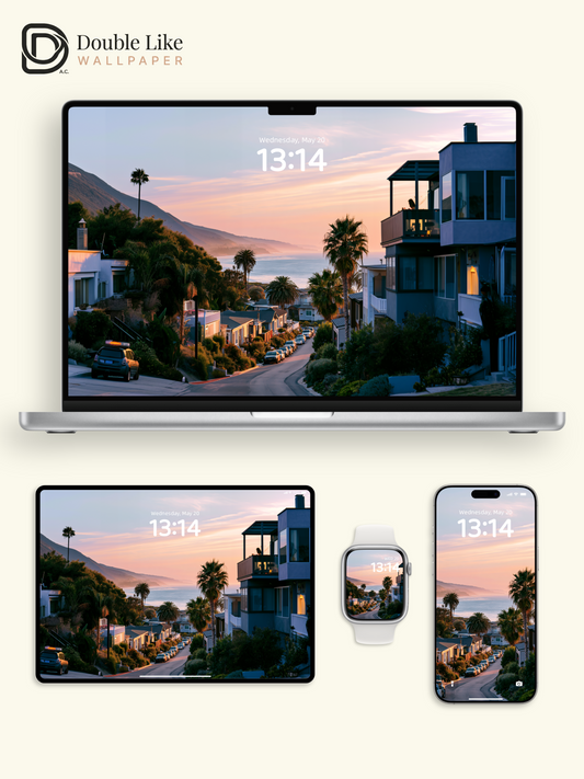 Coastal Town Sunset Golden Hour Palm Tree Aesthetic Landscape Wallpaper Pack [#JJ1357]