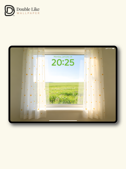 Cozy Window View Green Flower Field Sunny Aesthetic Wallpaper Pack [#ZMY525]