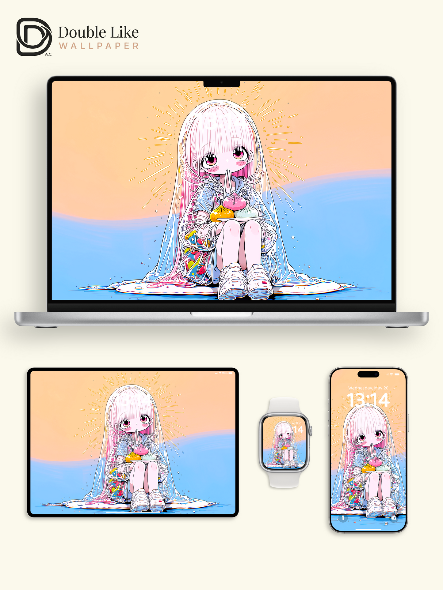 Kawaii Anime Girl Raincoat Dumpling Balloon Wallpaper [#HW1484]