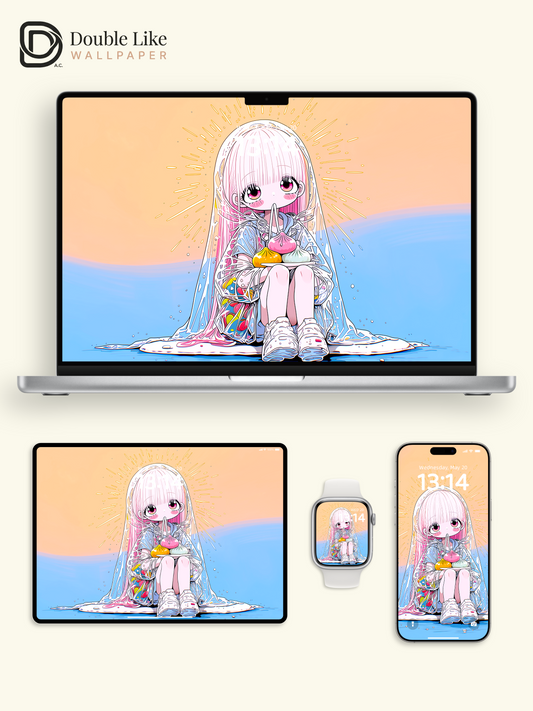 Kawaii Anime Girl Raincoat Dumpling Balloon Wallpaper [#HW1484]