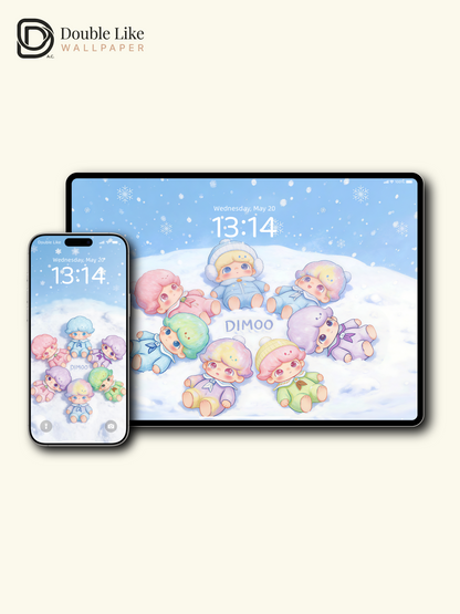 Cute 3D Pastel Winter Snow Angels Aesthetic Wallpaper Pack for iPhone and iPad [#JJ291]