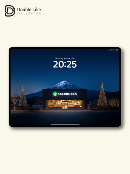 Mount Fuji Winter Starbucks Christmas Trees Night Aesthetic Wallpaper Pack [#JJ21211]