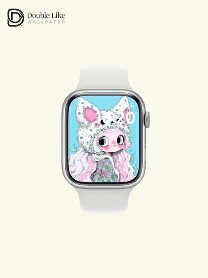 Kawaii Anime Girl Fluffy Animal Hat Pastel Wallpaper [#HW1482]