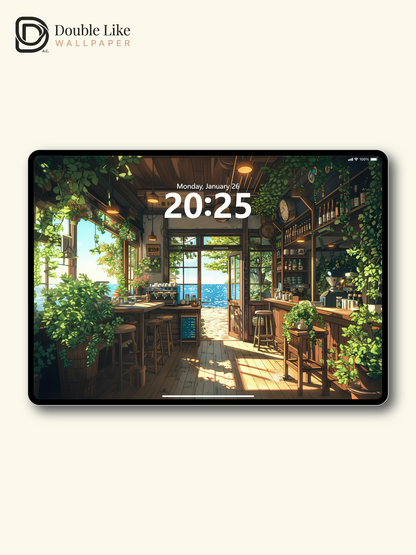 Cozy Seaside Cafe Plant Anime Inspired Aesthetic Wallpaper Pack [#WGF054]