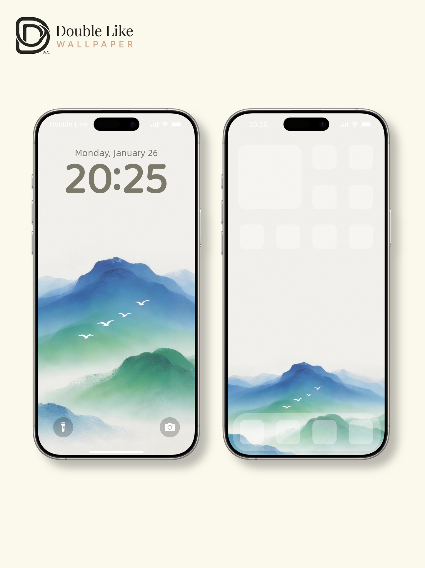 Blue Mist Mountain & Flying Birds Calming Minimal Chinese Landscape Wallpaper Pack [#LFHL30417]