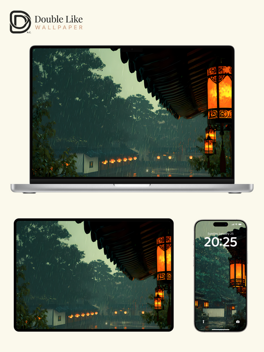 Rain and Lanterns – 4K Chinese Aesthetic Wallpaper Pack [#LFHL1015]