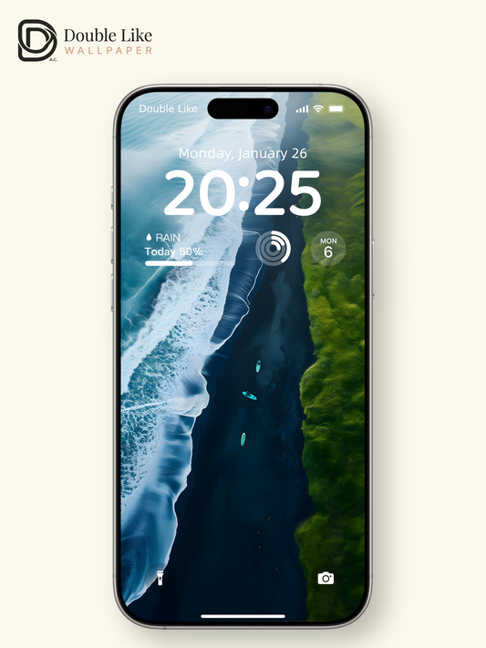 Peaceful Black Sand Beach Ocean Aerial Lock Screen Wallpaper Pack [#ZJYX0446]