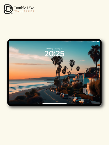 Coastal Sunset Highway Palm Trees Landscape Wallpaper Pack [#ZJYX0148]