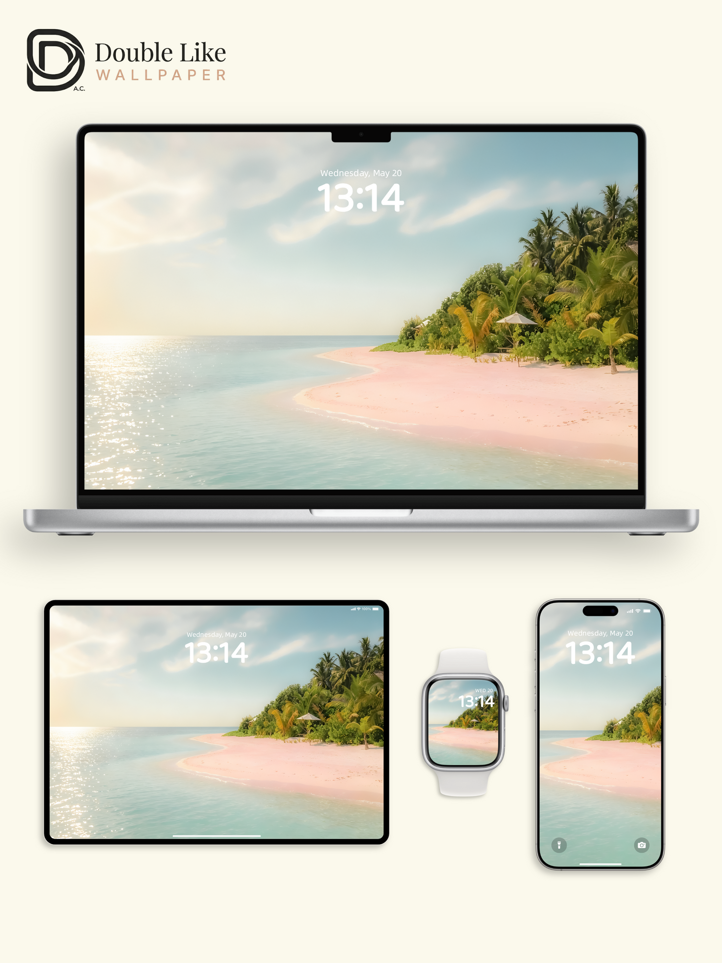 Healing Pink Sand Tropical Island Landscape Wallpaper Pack, Compatible with iPhone & Android Lock Screen, Tablet, PC & Smart Watch HD Wallpapers [#ZMY519]