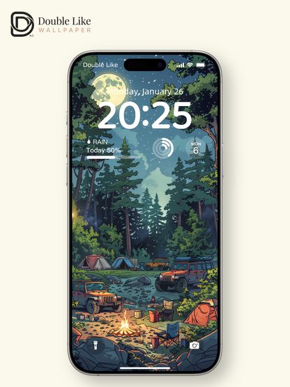 Night Forest Campfire: Moonlight Camping Aesthetic Wallpaper Pack [#JJ1018]