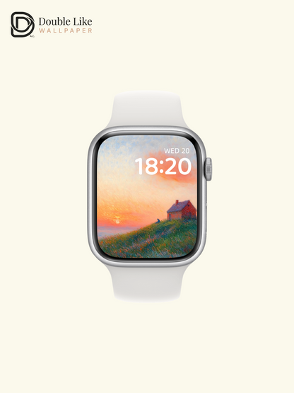Impressionist Sunset Hill Cabin Aesthetic Oil Painting Wallpaper Pack [#ZMY510]