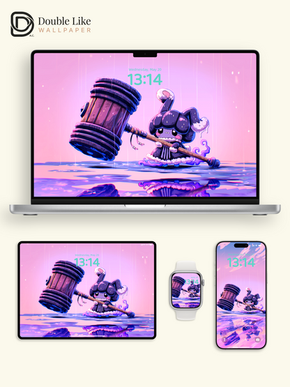 Cute Rainy Bunny Giant Mallet Pastel Pink Aesthetic Wallpaper Pack [#HW1510]