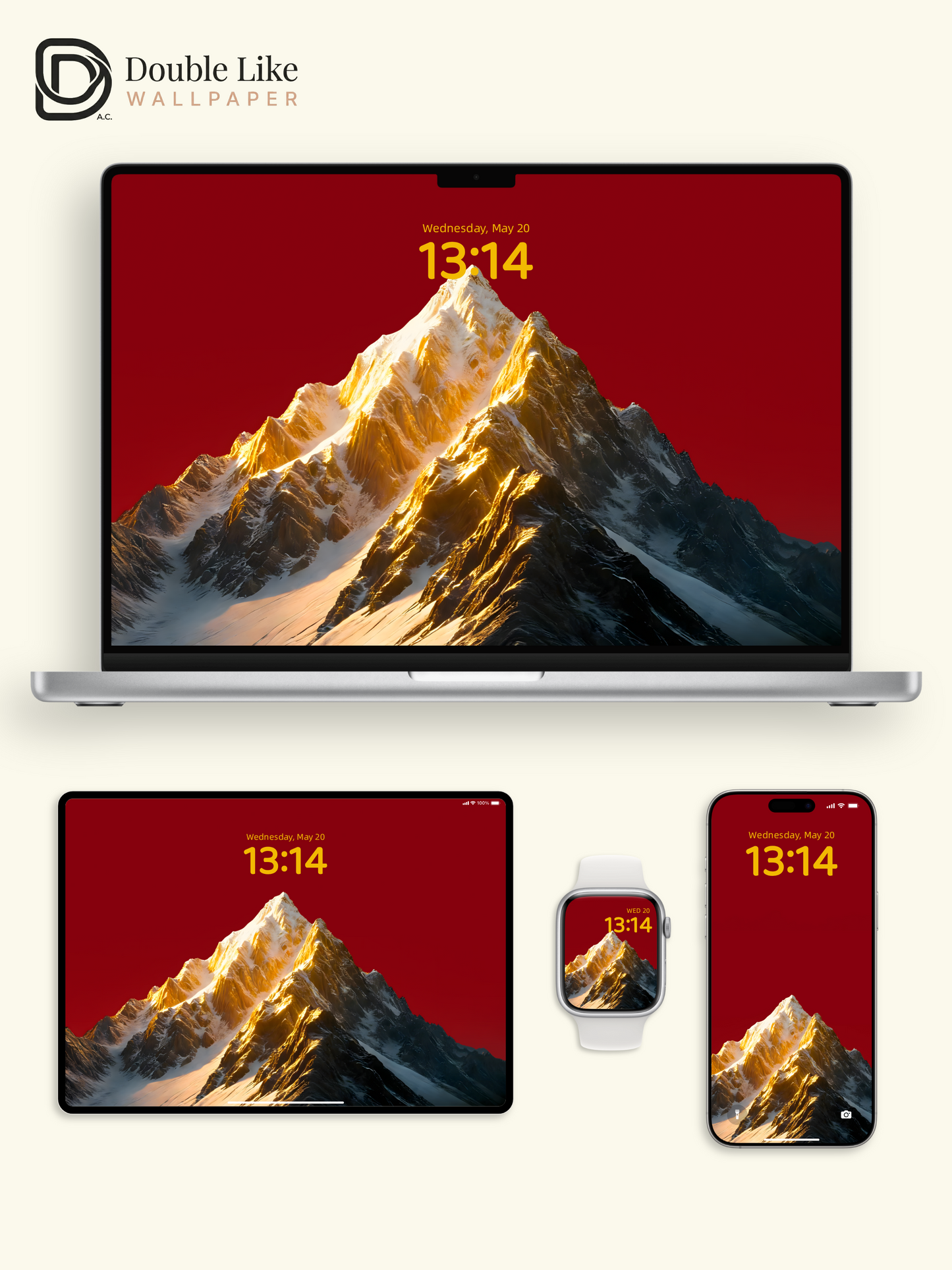 Golden Hour Snow Peak Red Sky Minimalist Aesthetic Wallpaper Pack [#ZMY371]
