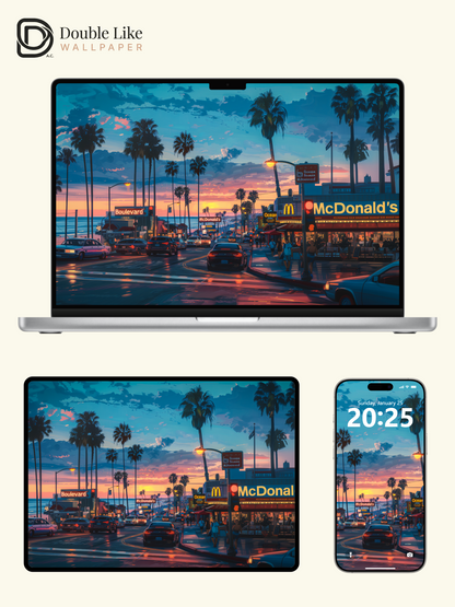 Retro Sunset Beach Boulevard Palm Trees Anime Aesthetic Wallpaper Pack [#WGF093]
