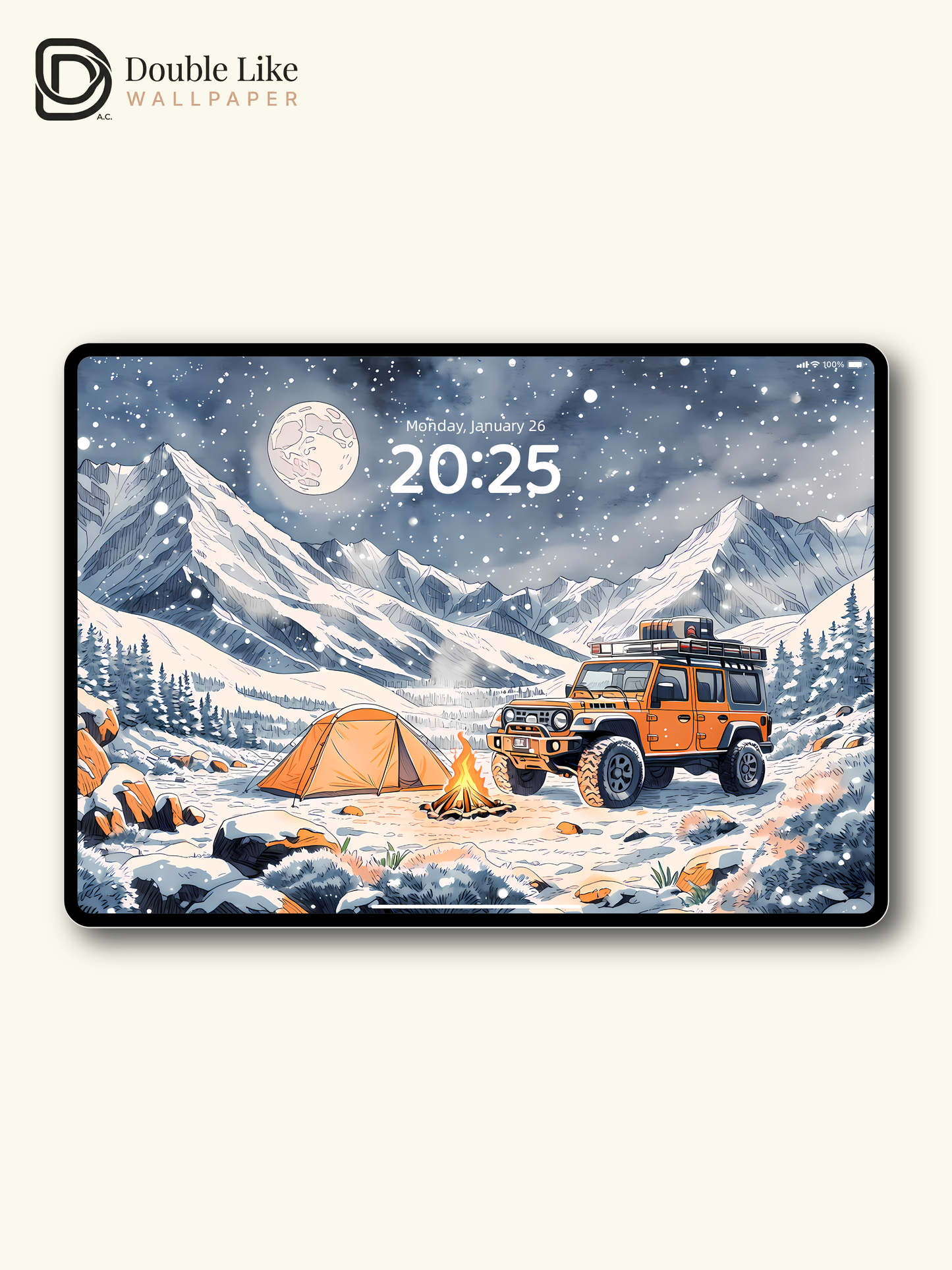 Cozy Winter Camping Mountain Adventure Digital Art Wallpaper Pack [#LFHL1022]