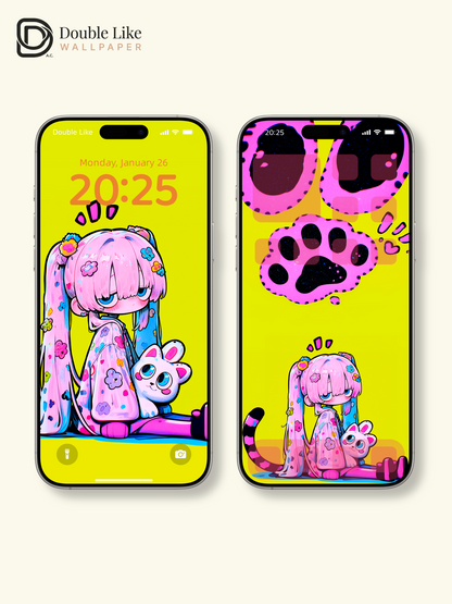 Neon Pop Art Anime Girl Cute Wallpaper Pack [#GG1365]